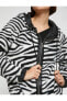 Zebra Desenli Kapüşonlu Peluş Ceket