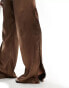 In The Style satin wide leg trouser co-ord in chocolate