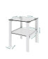 2-layer glass tea table, small round bedroom/living room corner side table, white