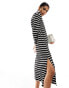 New Look striped long sleeved tshirt midi dress in black