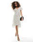 Style Cheat wrap midi dress with frill detail in mono spot