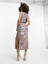 Фото #5 товара ASOS DESIGN floral geo embellished maxi dress with cold shoulder detail in mauve