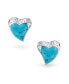 ფოტო #3 პროდუქტის Bali Style Filigree Stabilized Turquoise Heart Shaped Stud Earrings For Women For Girlfriend .925 Sterling Silver