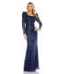 ფოტო #1 პროდუქტის Women's Embroidered Applique Shoulder Detail Trumpet Gown