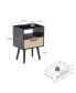 Rattan End Table With Power Outlet & USB Ports, Modern Nightstand With Drawer And Solid Wood