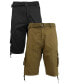 Men's Belted Cargo Shorts with Twill Flat Front Washed Utility Pockets, Pack of 2