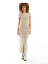 JDY ribbed cap sleeve maxi dress in beige