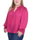 ფოტო #3 პროდუქტის Plus Size Long Sleeve Smocked Cuff Blouse