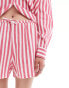 Фото #4 товара ONLY linen short co-ord in white & pink stripe