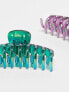 DesignB London iridescent 2 pack of hair claws in purple and green