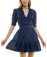 Фото #1 товара Juniors' Embroidered Belted Puff-Sleeve Dress