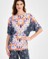 Фото #2 товара Women's Short-Sleeve Printed Dolman-Sleeve Top, Created for Macy's