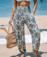 ფოტო #2 პროდუქტის Women's Blue Damask Smocked Waist Tapered Leg Pants