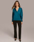 ფოტო #6 პროდუქტის Donna Karan Women's Long Sleeve V-Neck Blouse