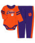 ფოტო #1 პროდუქტის Infant Boys and Girls Orange, Purple Clemson Tigers Little Kicker Long Sleeve Bodysuit and Sweatpants Set