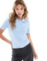 Mango ribbed detail polo top in light blue BLAU, L - EU 40 - фото #1