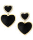 ფოტო #3 პროდუქტის EFFY® Onyx & Diamond (1/5 ct. t.w.) Double Heart Halo Drop Earrings in 14k Gold