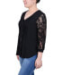 ფოტო #3 პროდუქტის Petite 3/4 Lace-Sleeve Knit Top