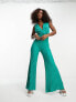 Фото #1 товара Morgan glitter plunge front pleated wide leg jumpsuit in green