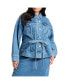 ფოტო #1 პროდუქტის Plus Size Denim Jacket With Cinched Waist