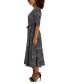 Women's Printed Belted Elbow-Sleeve Midi Dress