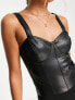 Фото #3 товара Miss Selfridge faux leather corset bodysuit in black