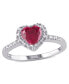 ფოტო #1 პროდუქტის Lab-Grown Ruby (1 ct. t.w.) and Diamond (1/10 ct. t.w.) Heart Halo Ring in Sterling Silver