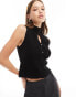 Фото #1 товара ASOS DESIGN knitted button through tank top with key hole detail in black