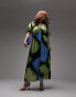 Topshop Curve v neck flutter sleeve printed maxi dress with in blue and green Разноцветный, 42 - фото #4