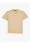 4sam10113mk 057 Bej Erkek Pamuk Jersey Kısa Kollu Basic Polo T-shirt