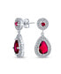 ფოტო #1 პროდუქტის Fashion Red AAA CZ Halo Teardrop Drop Earrings For Women For Prom Simulated Ruby Cubic Zirconia Rhodium Plated Brass