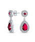 Fashion Red CZ Halo Teardrop Drop Earrings For Women For Prom Red Cubic Zirconia Rhodium Plated Brass