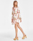 Juniors' Floral-Print Braided-Belt Long-Sleeve Dress