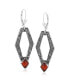 Фото #2 товара Sterling Silver and Geometric Shape Red Agate Gemstone Lever Back Earrings