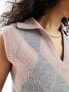 ASOS DESIGN knitted tank top with collar in argyle pattern in pink