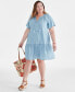 ფოტო #1 პროდუქტის Plus Size Split-Neck Flutter-Sleeve Chambray Swing Dress, Created for Macy's