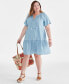 Plus Size Split-Neck Flutter-Sleeve Chambray Swing Dress, Created for Macy's