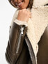 Glamorous chunky aviator jacket in brown and cream shearling