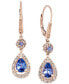 ფოტო #1 პროდუქტის Tanzanite (1-5/8 ct. t.w.) and Diamond (1/3 ct. t.w.) Teardrop Halo Drop Earrings in 14k Rose Gold