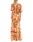 Фото #2 товара Farm Rio Tapestry Tiered Hem Maxi Dress Women's Yellow Xxs