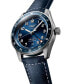 ფოტო #3 პროდუქტის Men's Swiss Automatic Spirit Zulu Time Blue Leather Strap Watch 42mm
