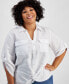 Фото #1 товара Plus Size Linen Twist-Hem Shirt, Created for Macy's