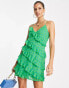 Фото #2 товара Mango ruched detail mini dress in green polka dot