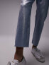 Topshop cropped mid rise foil Straight jeans with raw hems in silver