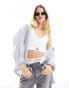 Фото #1 товара Calvin Klein Jeans woven label rib crop v-neck top in white