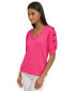 Фото #3 товара Women's Short-Sleeve Button-Trim V-Neck Sweater