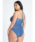 ფოტო #2 პროდუქტის Plus Size Hammered Ring Detail Denim One Piece