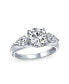 ფოტო #1 პროდუქტის Timeless 3CT AAA CZ Trillion Side Stones Promise Cubic Zirconia Brilliant Cut Solitaire Round Engagement Ring For Women .925 Sterling Silver