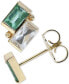 Emerald & White Topaz Two Stone Stud Earrings in 14k Gold