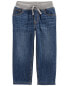 Фото #1 товара Toddler Drawstring Pull-On Jeans - Dark Blue 4T